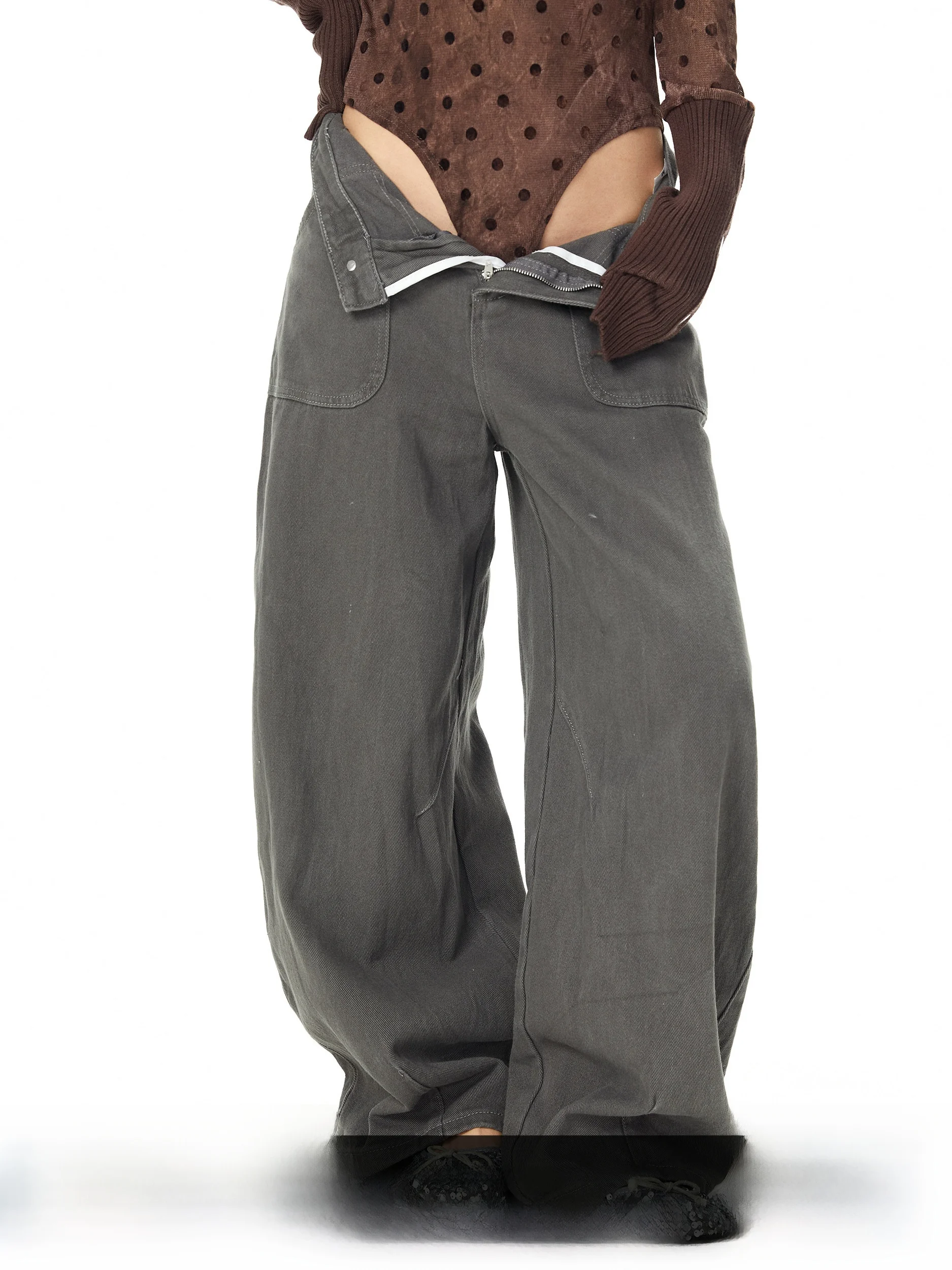 

Blabb American Sle Waed Denim Work Pants Spring New Loose Wide Leg Pants with kets Dra Floor-Length Pants