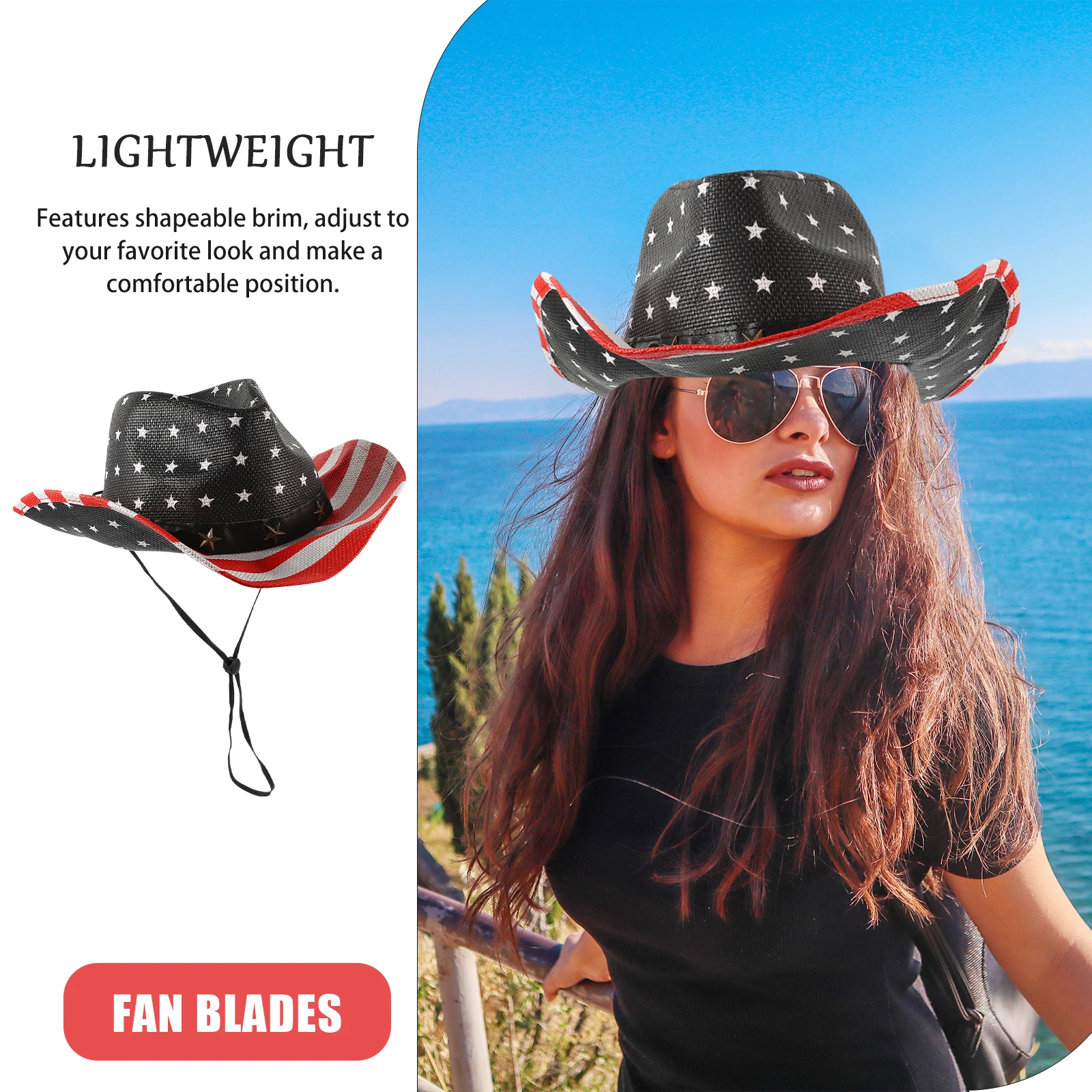 

Vintage American Flag Cowboy Hat Straw Wide Brim Sun Hat Unisex Summer Outdoor UV Protection Classic Style