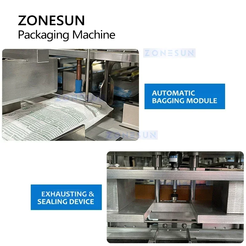 ZONESUN Horizontal Automatic Bagging Machine Product Packaging Auto Feeding Material Pushing Bag Sealing ZS-HYS200A