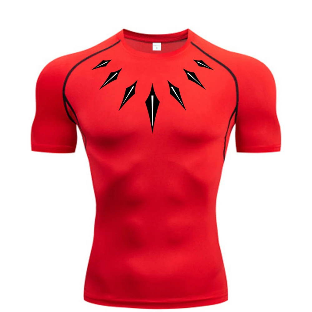 Men's animated compression T-shirt, running tight sports T-shirt, gym, sports training, quick drying T-shirt, summer T-shirt