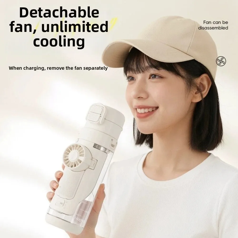 Portable 690 ML 2-in-1 Fan Cup Detachable Fan Dual-Use Fan Water Bottle Transparent Leak-proof Cold Drink Water Cup Outdoor 2