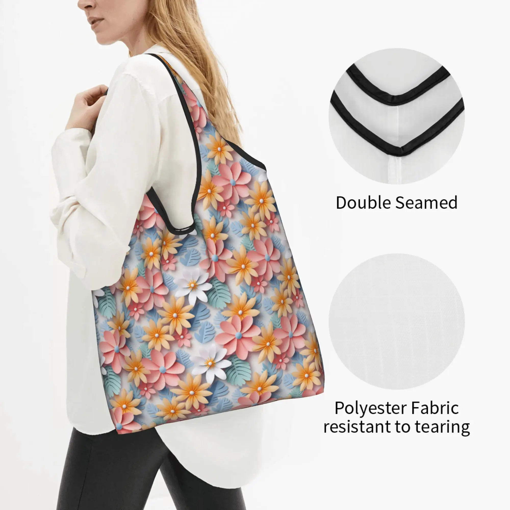 Fashion Trend 3D Flowers Grocery Shopping Bag Custom Shopper Shoulder Tote Bag Large Capacity  Luxury High 3D Floral Handbag