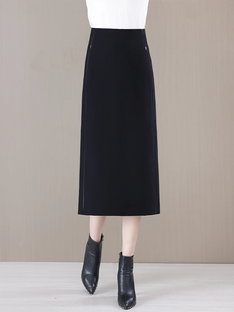 

Black Suit A-Line Long Skirt Women's Spring Autumn High Waist Slim Fit One-Step Wrap around Skirt Korean Style Commute