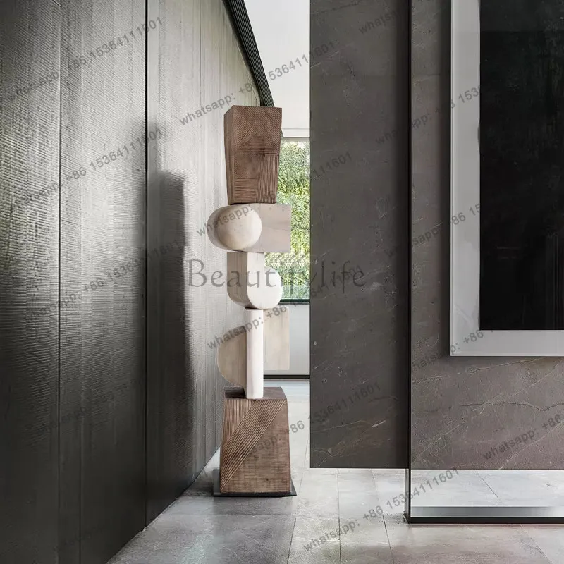 Wood carving ornament floor-to-ceiling large abstract sculpture artwork sales office staircase decoration
