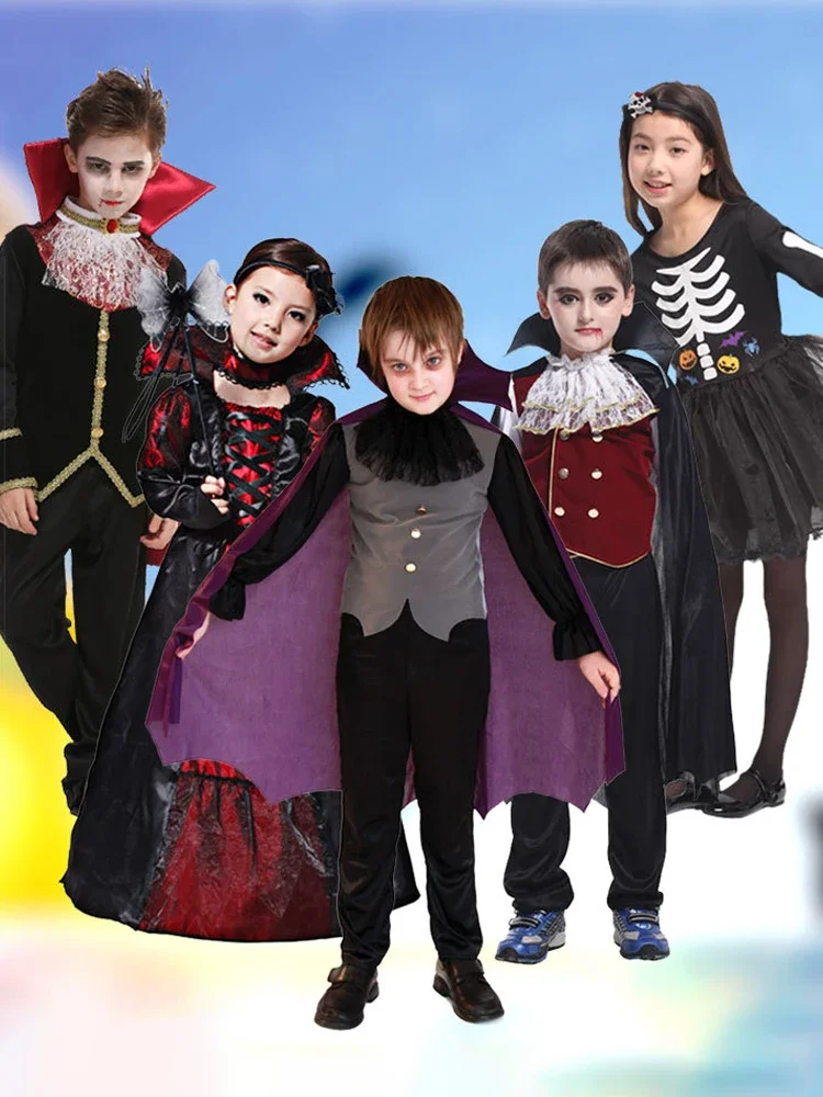 Halloween Family Costumes Vampire Dracula Cosplay Suits with Vampire Cloaks Boys Party Cosplay Witch Clothes Stage Outfits