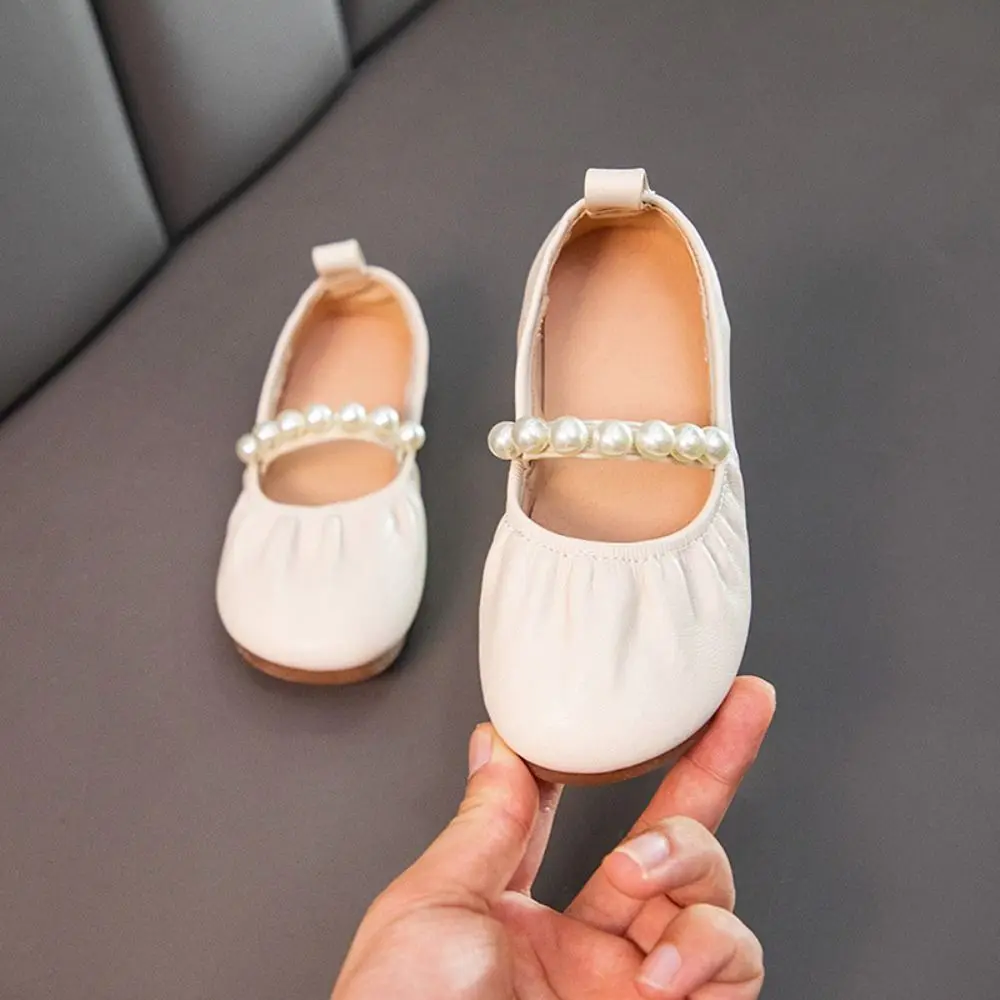 Fashion Sweet Children Leather Shoes Pearl Lightweight Girls Princess Shoes Slip-on Style Soft Soled Mary Jane Shoe Party