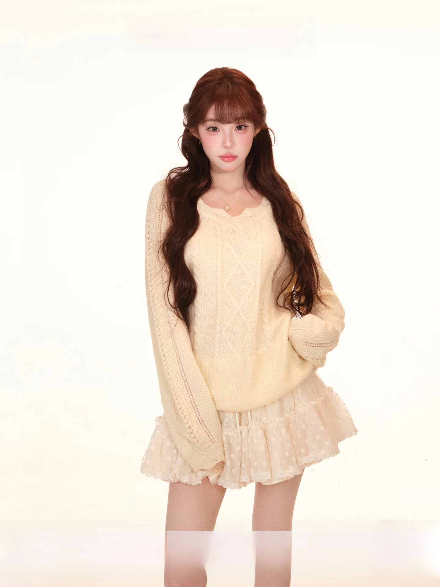

Lazy Sweet Pear Dressed in Velvet Net Skirt Set with Knot Front And Back Wear Loose Spring Fashion Women's Ensemble