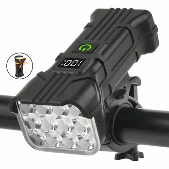 Luz de bicicleta de 12 LED con bocina, luz delantera de bicicleta recargable, luces de cabeza de bicicleta MTB, lámpara de seguridad para ciclismo nocturno