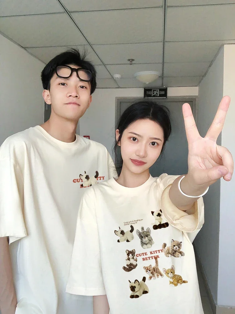 Couple T Shirt Double Sided Print Tshirt Men Women Cotton Oversized Tee Fashion Y2k Clothing King Queen aesthetic