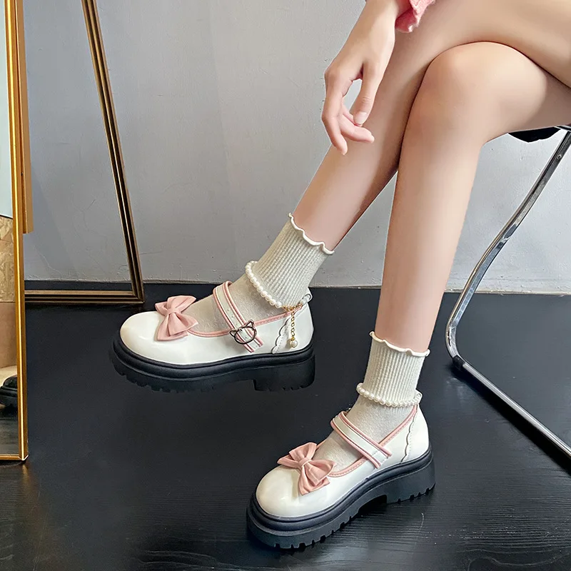Women Mary Jane Shoes Thick High Heels Pumps Female Lolita Fashion Square Toe Shoes Spring Fashion Platform Party Leather Shoes