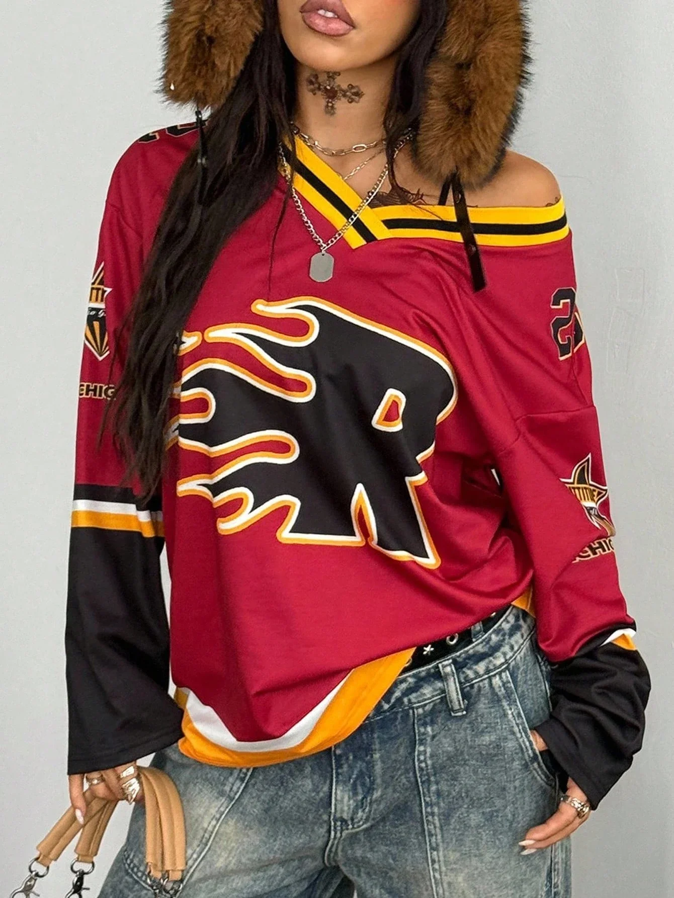 

Women's Fall/All-Season Festival Streetwear Athleisure Game Day Comfortable Color-Blocked Long Sleeve Jersey T-Shirt Tops