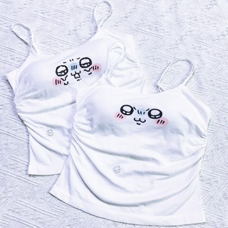 Anime Chiikawa Momonga Tank Top Built-in Bra Ruching Design Soft Adjustable Strap Breathable Comfortable Skin-friendly Kawaii