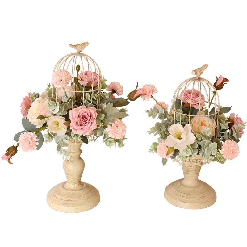 Simulation flower art bird cage ornament set, small fresh Nordic table setting, home desktop decoration, window shopping activit