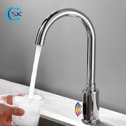 Chrome Bathroom Sink Faucet Automatic Touch Free Infrared Tap Smart Sensor Basin Faucet Touchless Hot Cold Water Mixer Taps