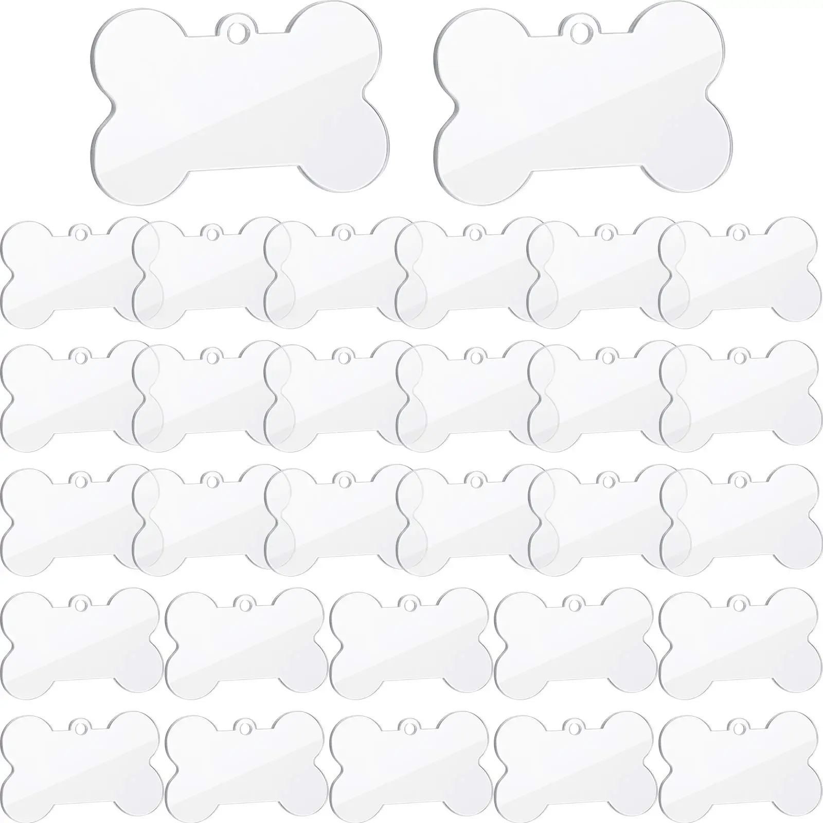 

30/50/100 Pieces Sublimation Blank Dog Tags Clear Acrylic Keychain Blanks Dog Bone Discs Precut for Custom Vinyl Projects