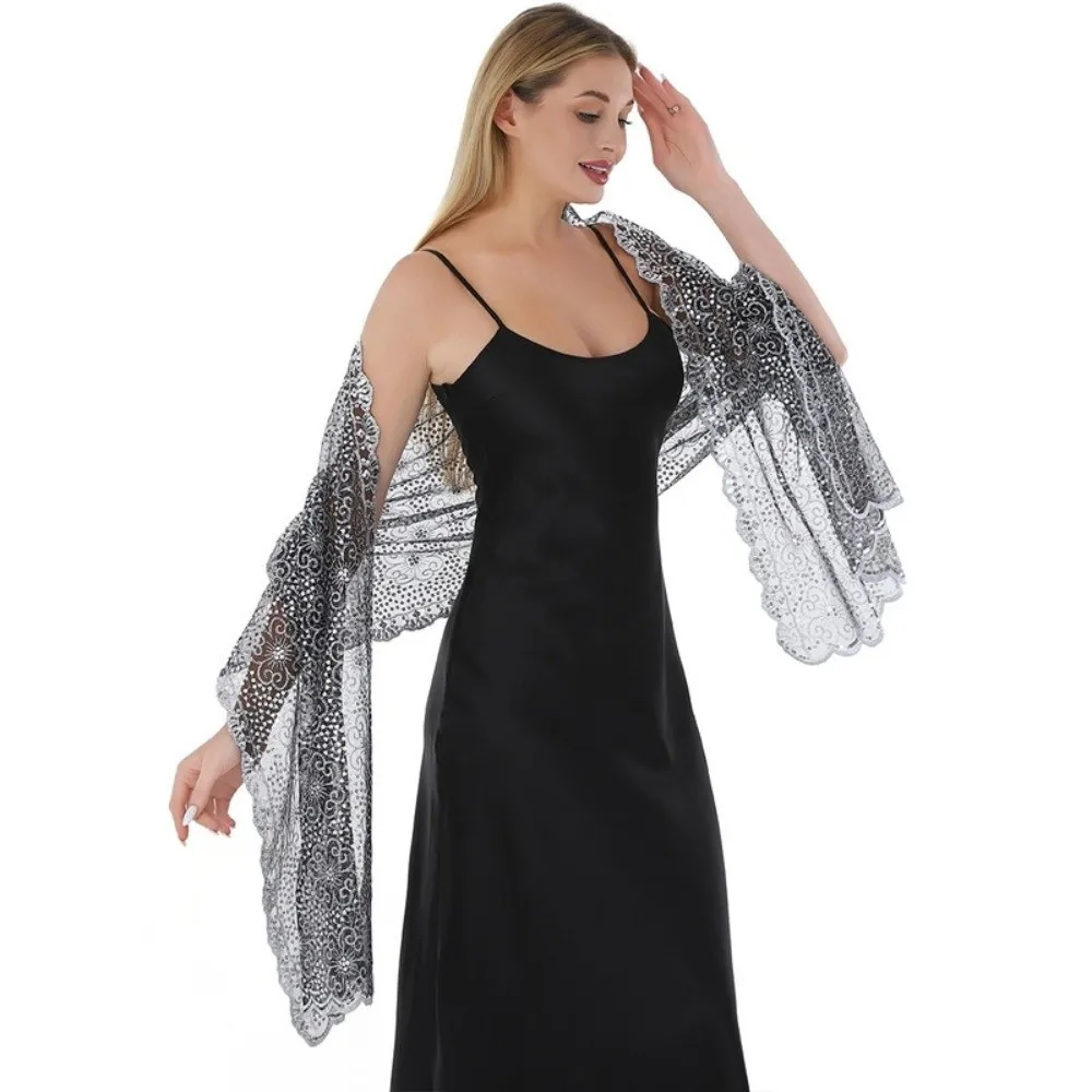 

Elegant Evening Dresses Shawls Sheer Hollow Sequins Embroidered Bridesmaid Wraps Embellished Trim Delicate Fabric