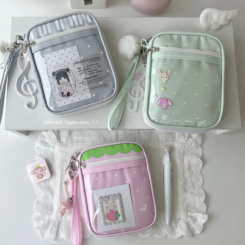 Cute Polka Dot Passport Holder DIY Badge Display Idol Photocard Storage Pouch Transparent Planner Ita Bag ID Case Wallet Handbag