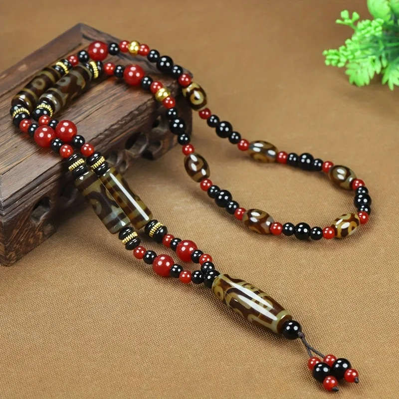 

Tibetan Retro Dzi Bead Agate Sweater Chain, Unisex Fashion Versatile Necklace