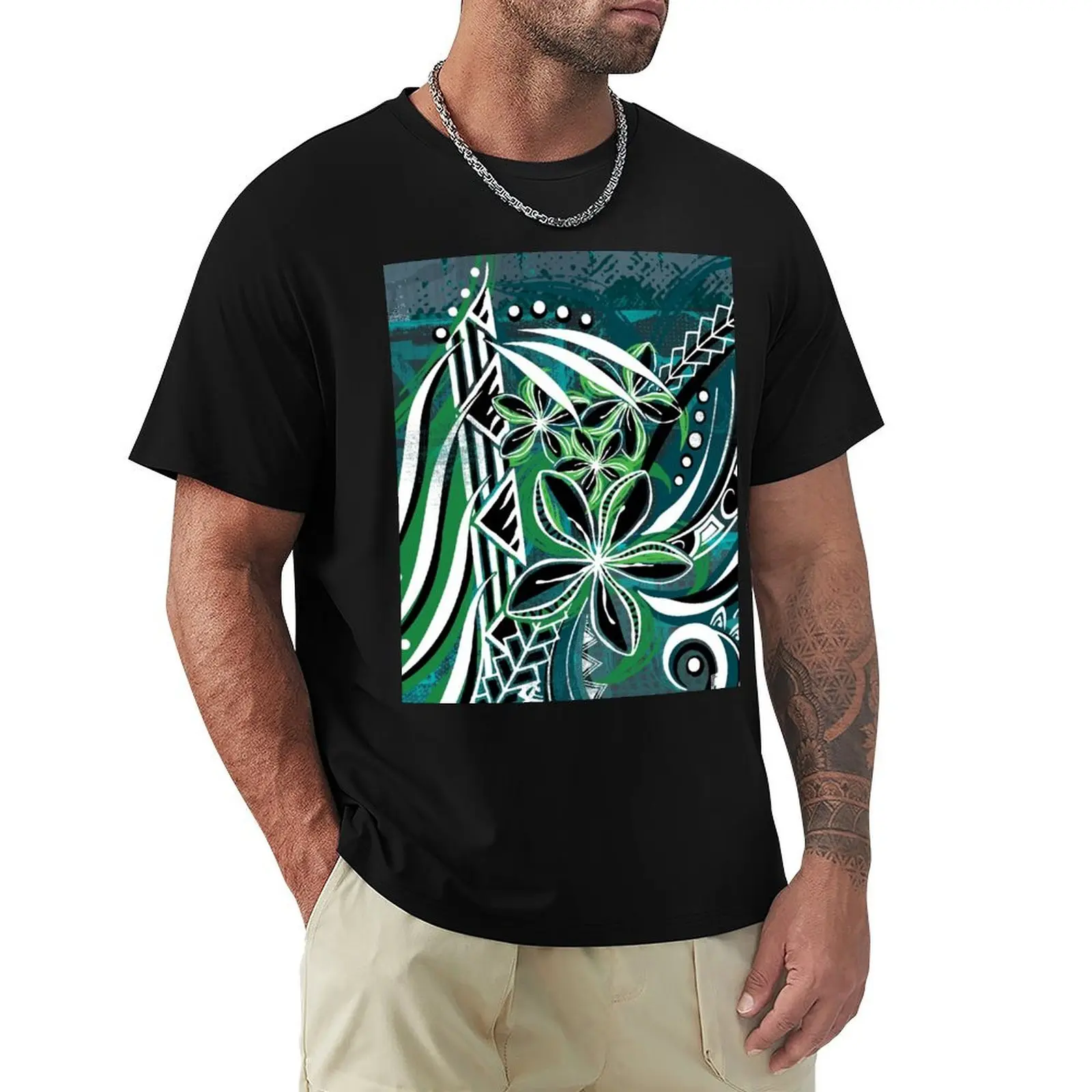 Polynesian - Hawaiian - Samoan Teal Tribal Threads T-Shirt High Elasticity Sports Tee Shirt