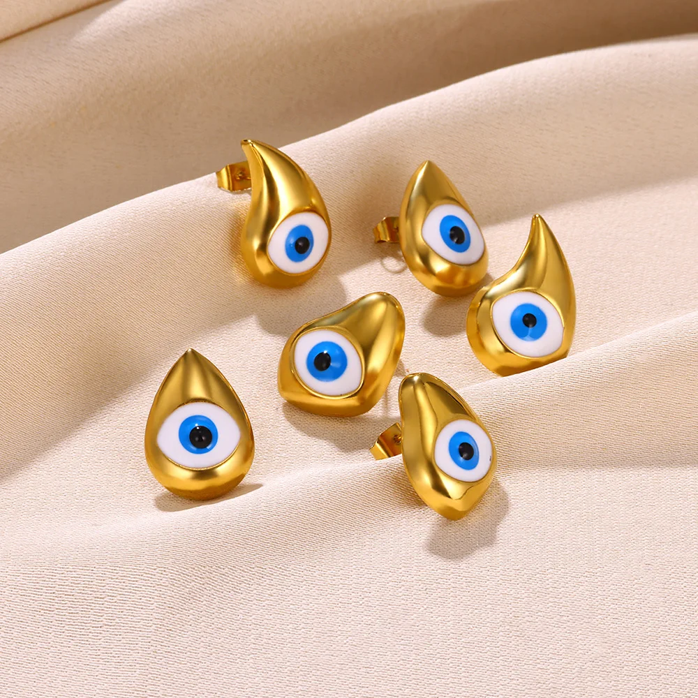 Fashion Blue Devil Eye Jewelry Set Gold Color Stainless Steel Charm Necklace Ring Earring Non Fading Exquisite Bijoux Sets Gift