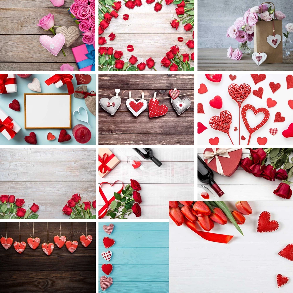 

MOON.QG Valentine's Day Romance Backdrop Fairy Lights Heart Plank Background Women Wall Birthday Photozone Photocall Photobooth
