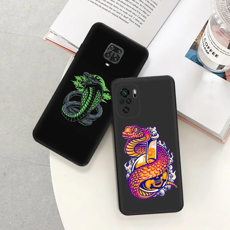 Matte Phone Cases For Redmi 9 9A 9C 9T K40 K60 A3 A2 A1 Plus Note 9s 8T 7 8 Pro A3X Snake Green Cobra Python Black Soft Cover