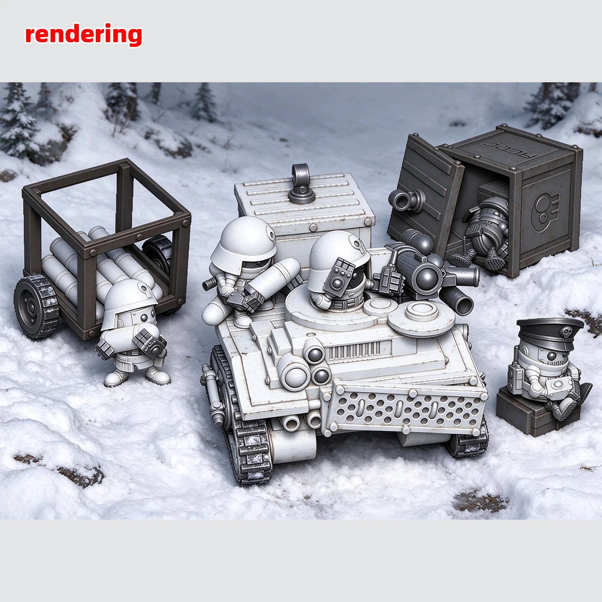 Q-Version Maßstabsmodell-Set 3D-Harz Miniatur-Soldatenfiguren Diorama Unbemalte Sci-Fi-Cartoon-Zubehör LKW Panzer Infanterie DIY – Detail 7