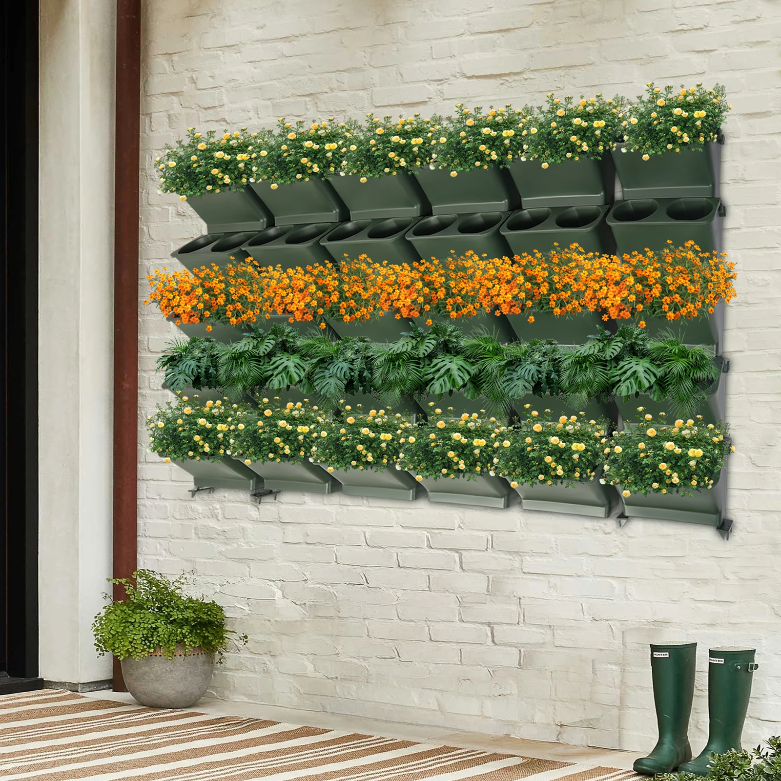 30pcs Hanging Planters Army Wall-Mounted Flower Pot Holder Green Durable Vertical Garden for Indoor Outdoor