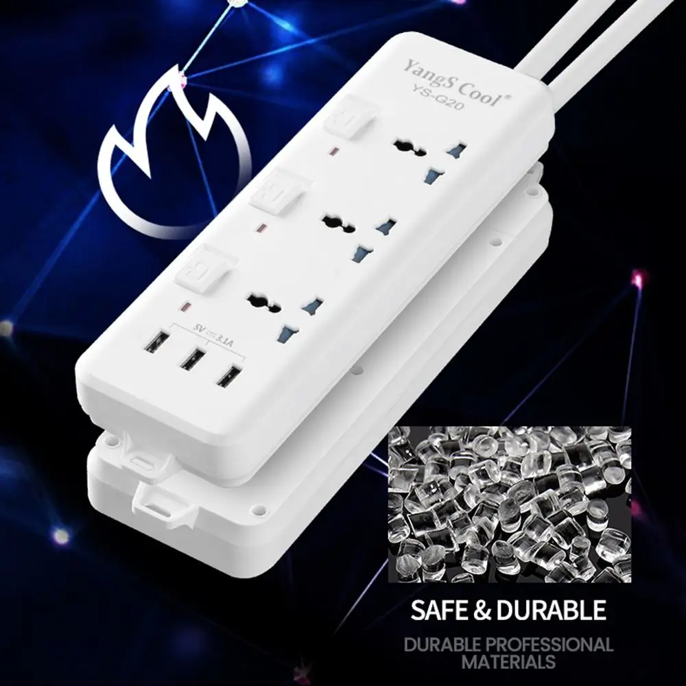 2m Extension Cord Outlet Power Strip USB Ports UK EU US Power Board Surge Protector Power Button Safe Independent Switch