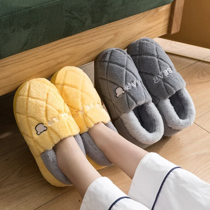 Home Slippers Winter Warm Female Plush Comfortable Shoes Couples Women Men House Bedroom Casual Bear Non Slip Cute Furry Slides