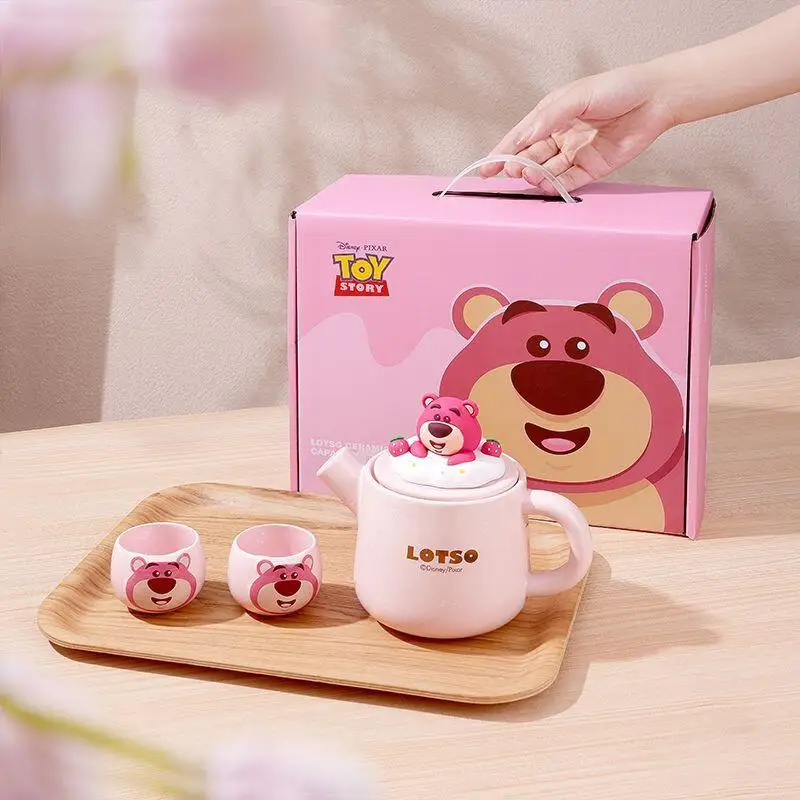 Genuine Disney Lotso Winnie The Pooh Children's Ceramic Teapot Set Office Tea Making Artifact Cute Birthday Gift Souvenir