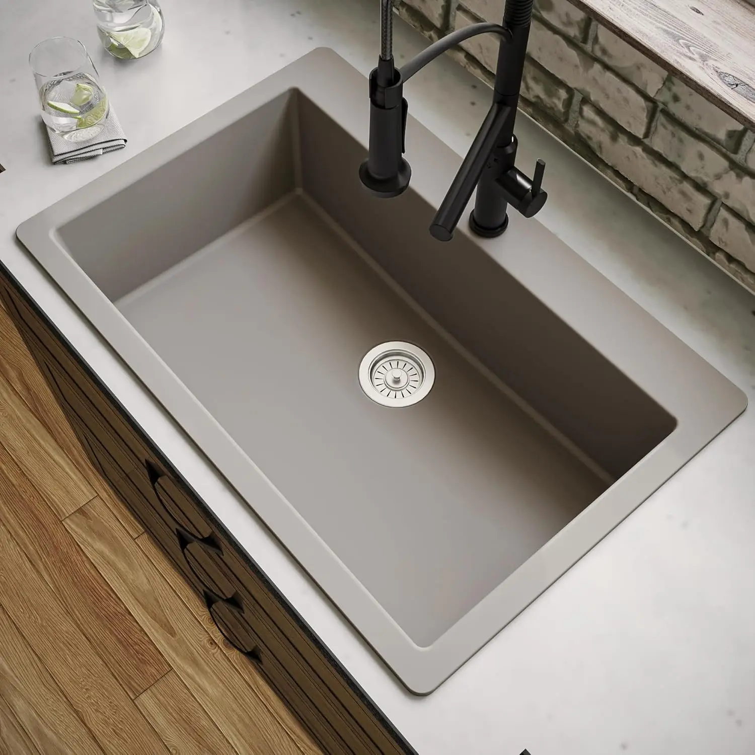 Top Mount 33 in. Large Single Bowl Quartz Kitchen Sink in Concrete Product Dimensions	22"D x 33"W x 9"H