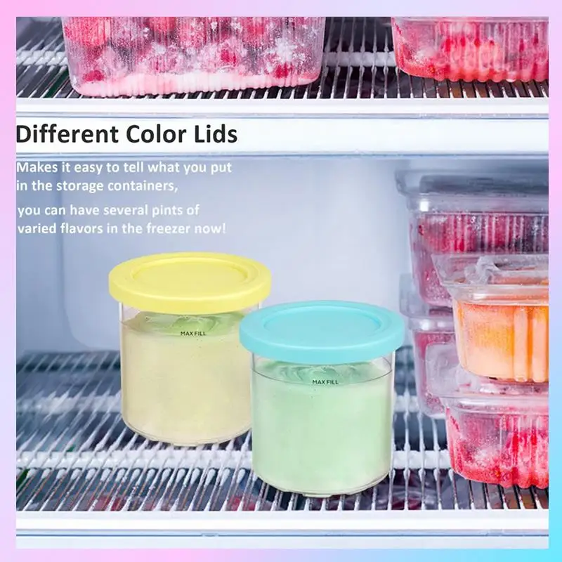 ABRG-2PCS Eiscreme-Pints und Deckel für Ninja Creami NC301 NC300 NC299AMZ Serie Eiscreme-Aufbewahrungsbehälter, Lebensmittel-Gefrierschrank-Zugang
