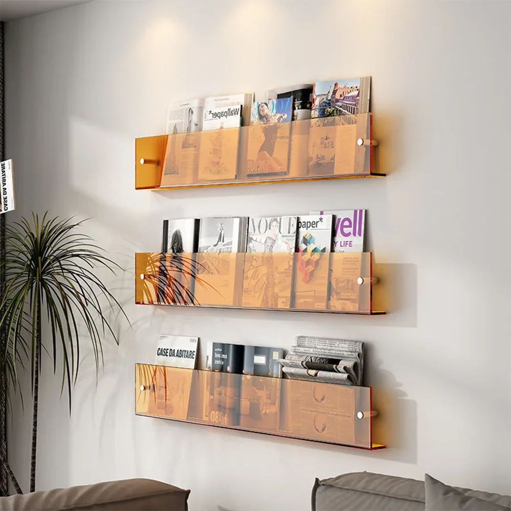 

Acrylic Magazine Rack Transparent Book Display Shelf Wall Mounted Bookshelf Cd Storage Organizer Space Saving Comic Shelf 50cm