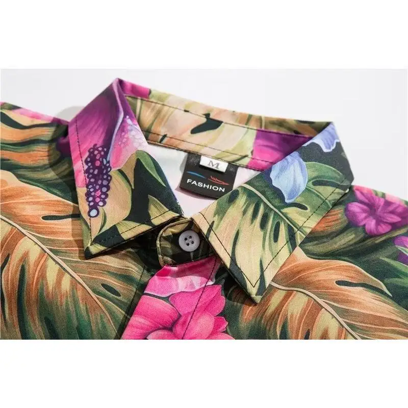 Camisa de flores fragmentadas para hombres, camisa suelta de manga corta, diseño de estilo de vacaciones, se siente guapo