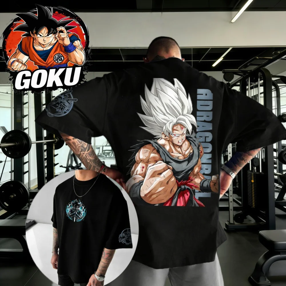 2026 Sommer Dragon Ball T-Shirt 100% Baumwolle Oversized Goku Ultra Instinct Muskel-Print Vintage Gym Streetwear Unisex T-Shirt
