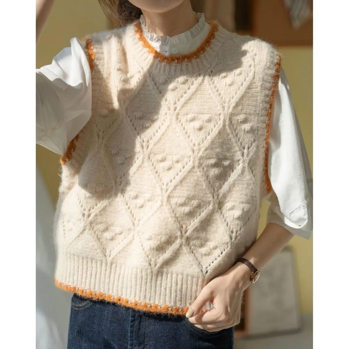 Warm and Fashionable Knitted Vest for Women Japanese Style Shoulder Gentle Style Sweater Vest Outer Layer