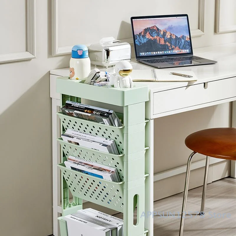 رف تخزين رف كتب متحرك وقابل للفصل مكون من 5 طبقات مع عجلات لتوفير المساحة رف مجلة ورف تخزين الوجبات الخفيفة #4