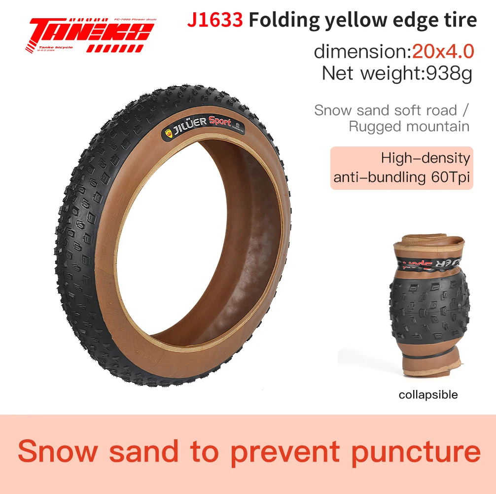 TANKE Pannensicherer Schnee- und Strandfahrradreifen MTB Rutschfester Fatbike-Reifen 20x4.0 24x4.0 26x4.0 Fahrradreifen Winter-Fatbike-Banden