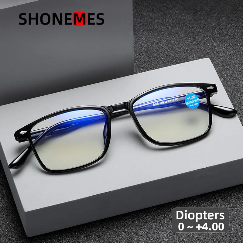 

Shonemes квадратные мужские очки для чтения TR90 женские очки для дальнозоркости анти-синий свет очки для дальнозоркости диоптрии + 1 2 2,50 3 4