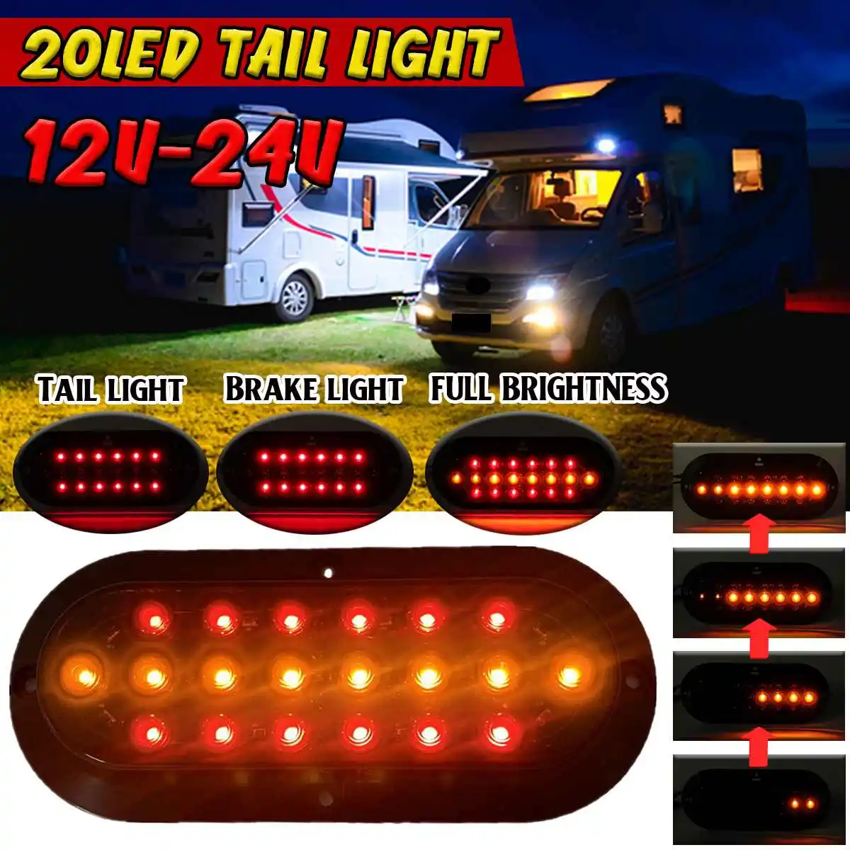 1/2/4x 20 LED Dynamic Car Truck Tail Light Taillight Turn Signal Lamp Strobe Stop Brake Warning Light For Bus Trailer RV SUV