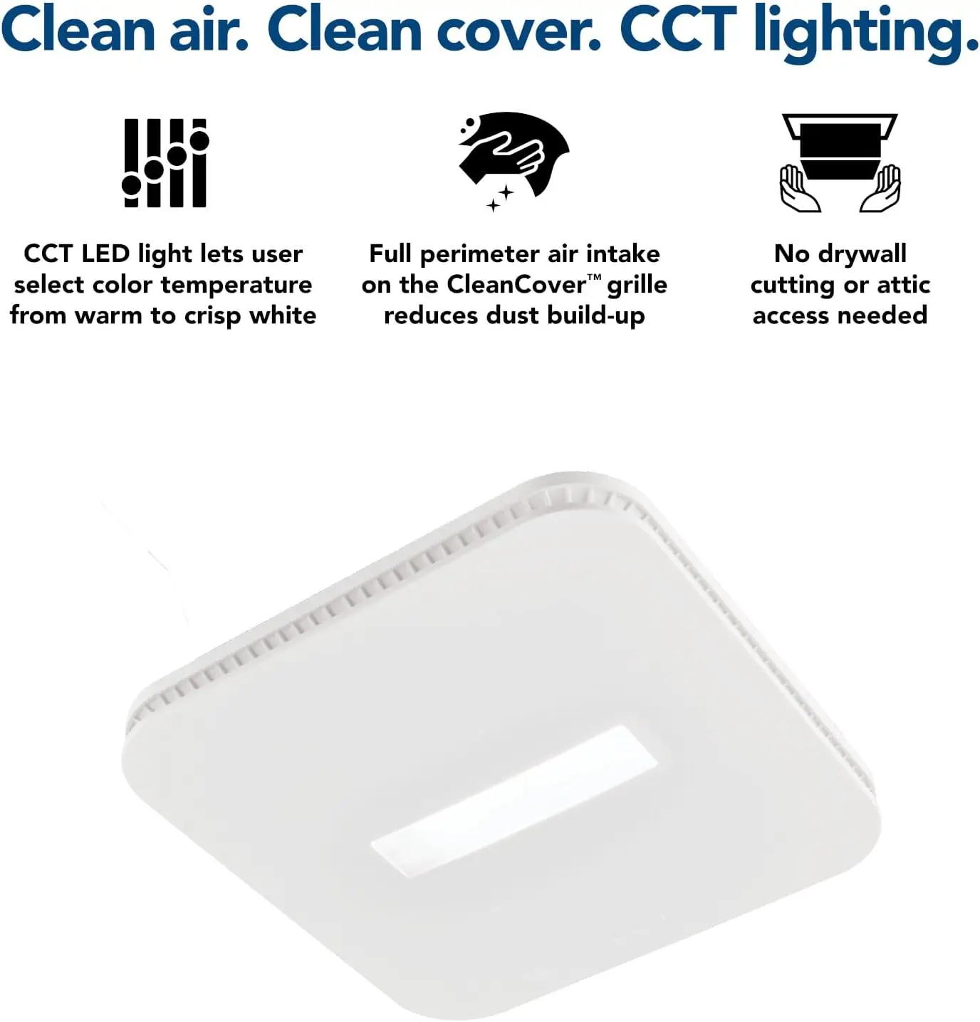 حمام 110 CFM AER110CCTK، 1.0 واحد، مع ضوء CCT LED قابل للتحديد، مروحة حمام ENERGY STARBath، أبيض