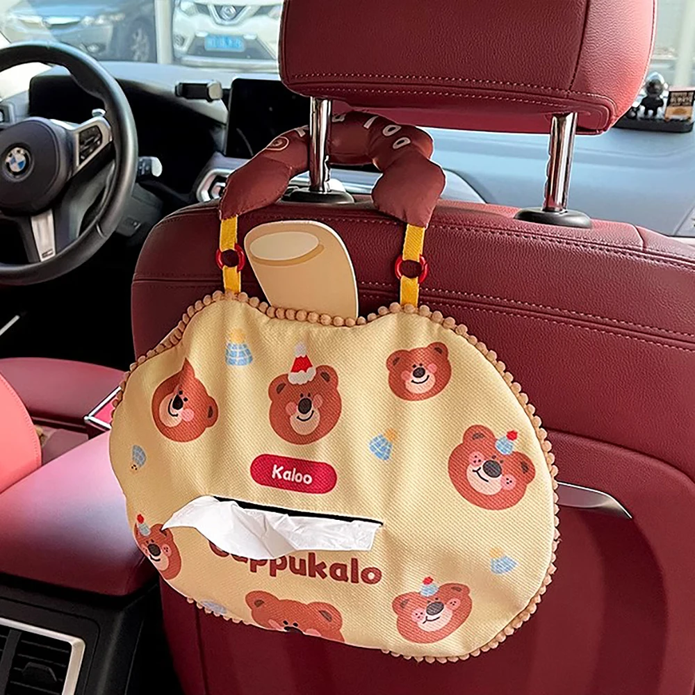 

Симпатичная автомобильная коробка для салфеток с медведем, подвесная задняя крышка для салфеток, большая вместительная креативная декоративная коробка для салфеток