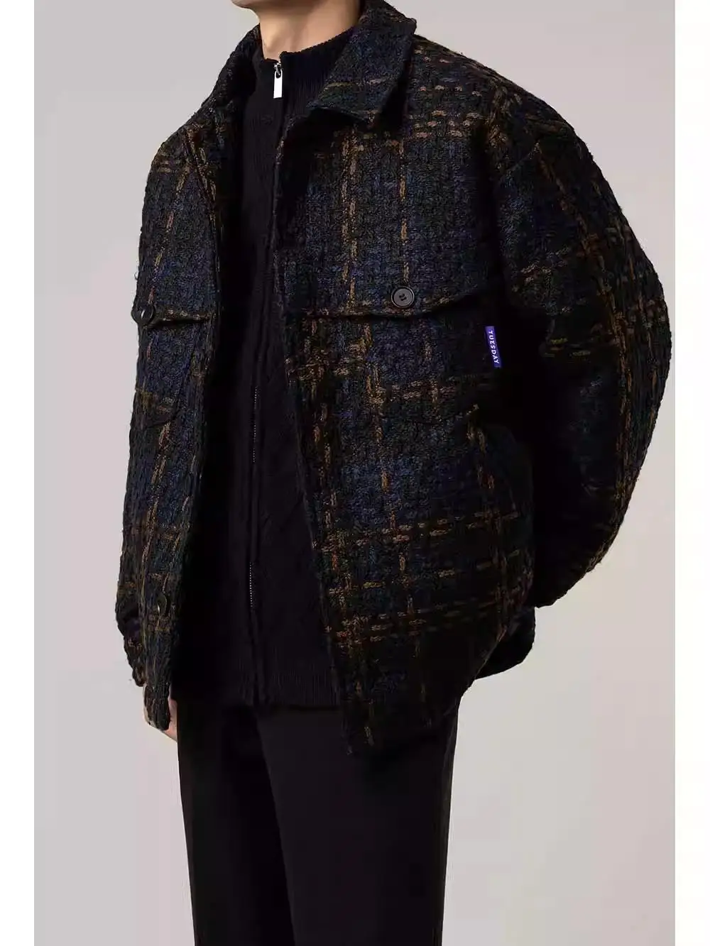 

Мужская клетчатая рубашка свободного кроя на пуговицах, весенне-осенняя, модная, в корейском стиле, трендовая