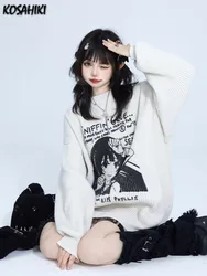 Oversized Harajuku Grunge Cartoon Jacquard Sweaters Streetwear Vintage Preppy Jumpers 2024 Women Y2k Aesthetic Casual Pullovers