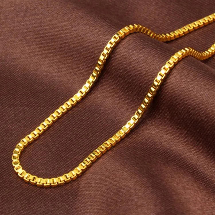 AU999 Box Chain Necklace Women's 24K Gold - Shiny links, non-deformable, value-preserving, top jewelry for ladies