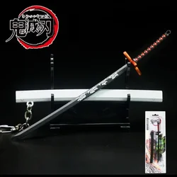 17cm Demon Slayer Sword Keychains Mini Japanese Katana Samurai Key Chain Metal Katana Simulation Pendant Decor Anime Toy Gift