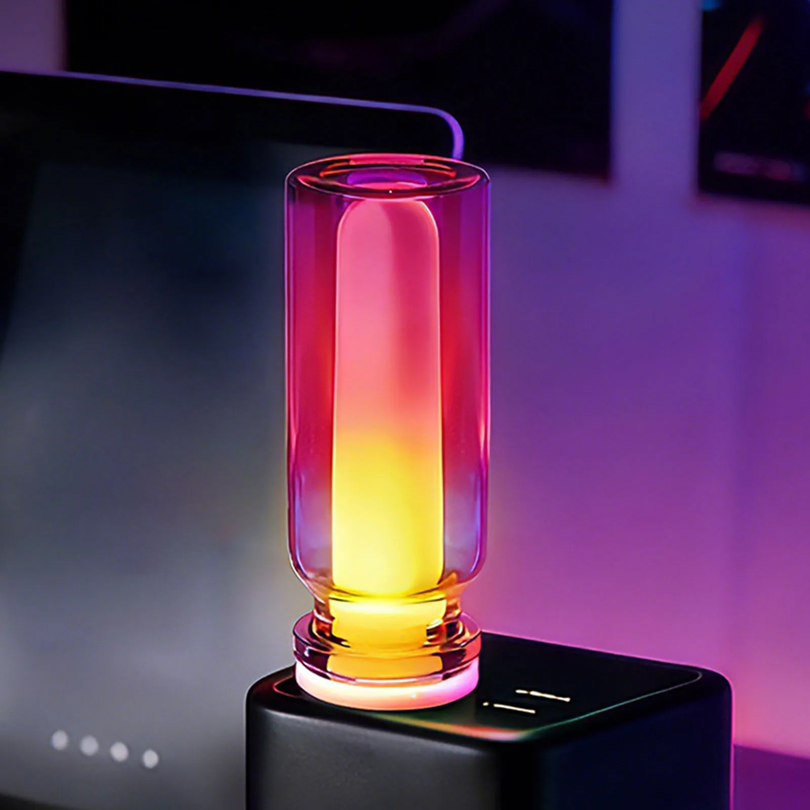 Adjustable Led Spectrum Light Glass Bottle Design Interior Car LED Lights Simulated Flame Car Lighting Decorations