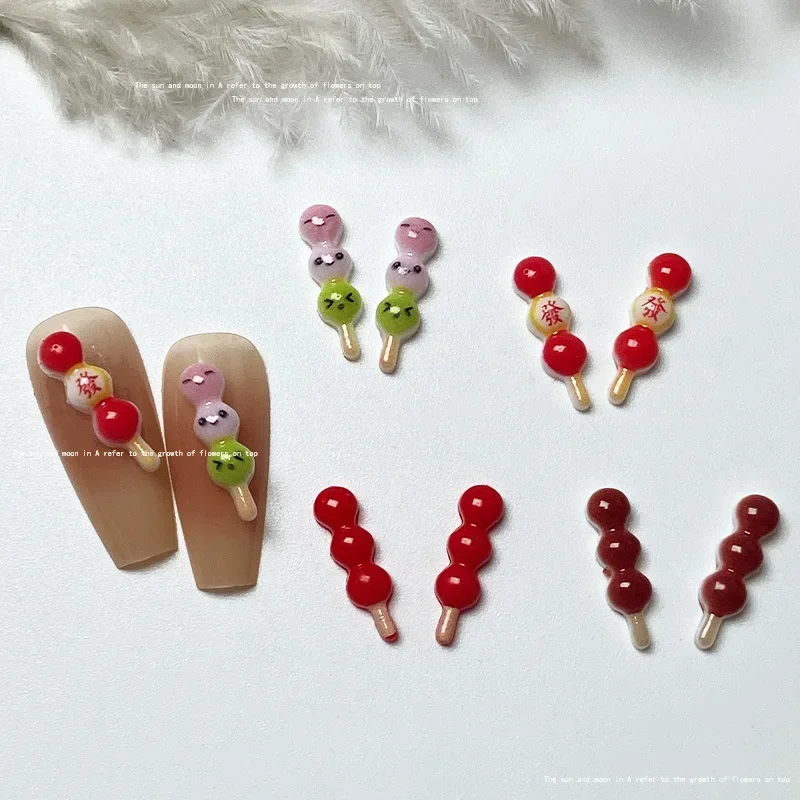 50pcs Sugar-coated Haws Resin Flatback Nail Art Decoration 3D Fun Food Play Cartoon Nail Jewelry Charms Chinese Style Nail Parts