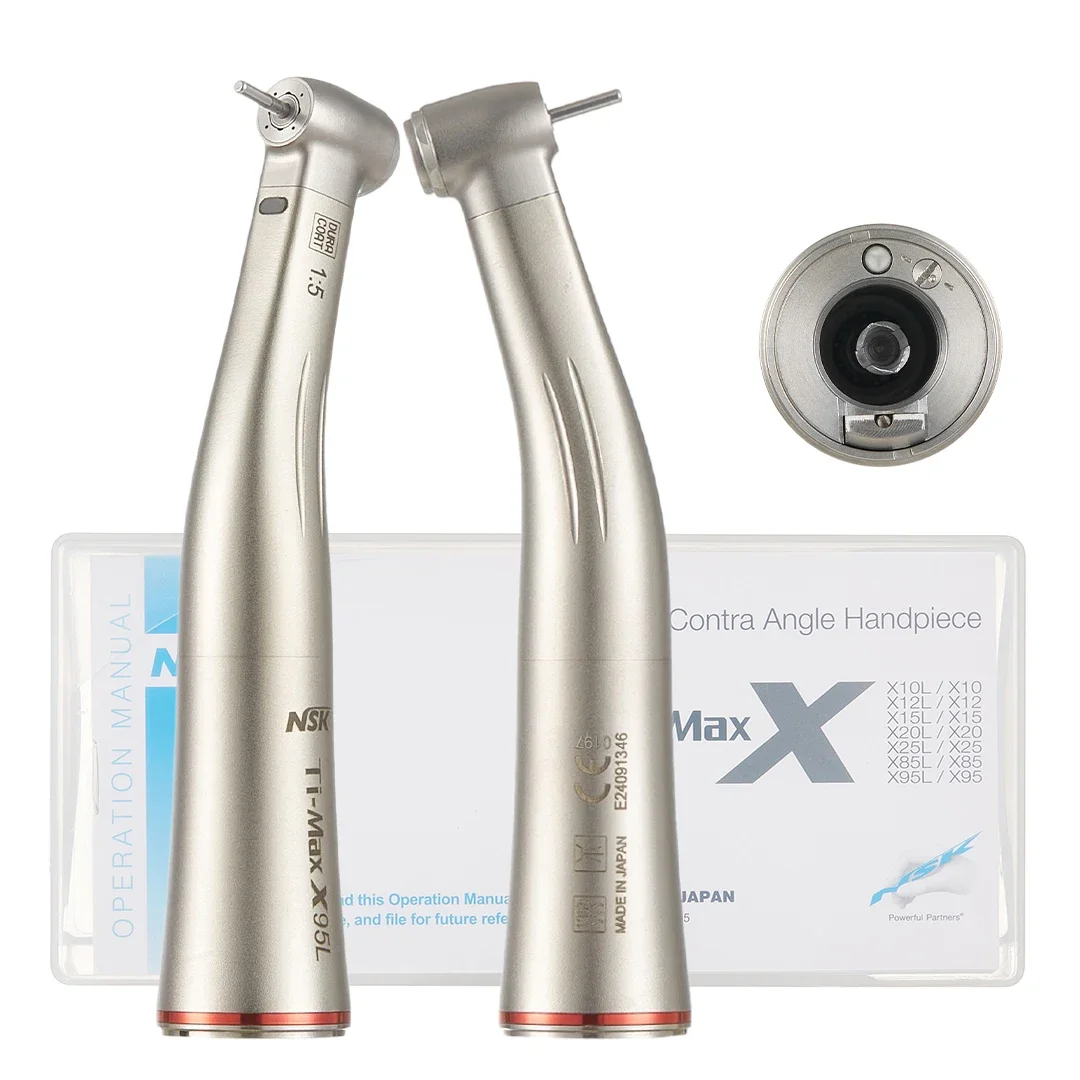 Push Button 1:5 Denta Contra Angle Handpiece Increase Speed Handpiece Mini Head Ti Max X95L Inner Water Spray Red Ring